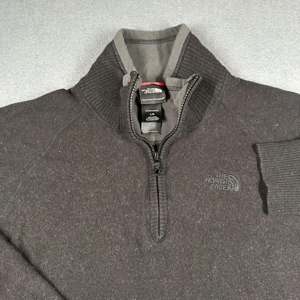 The North Face Sweater Mens Large Gray Cotton Wool 1/4 Zip Mock Neck Pullover‎
